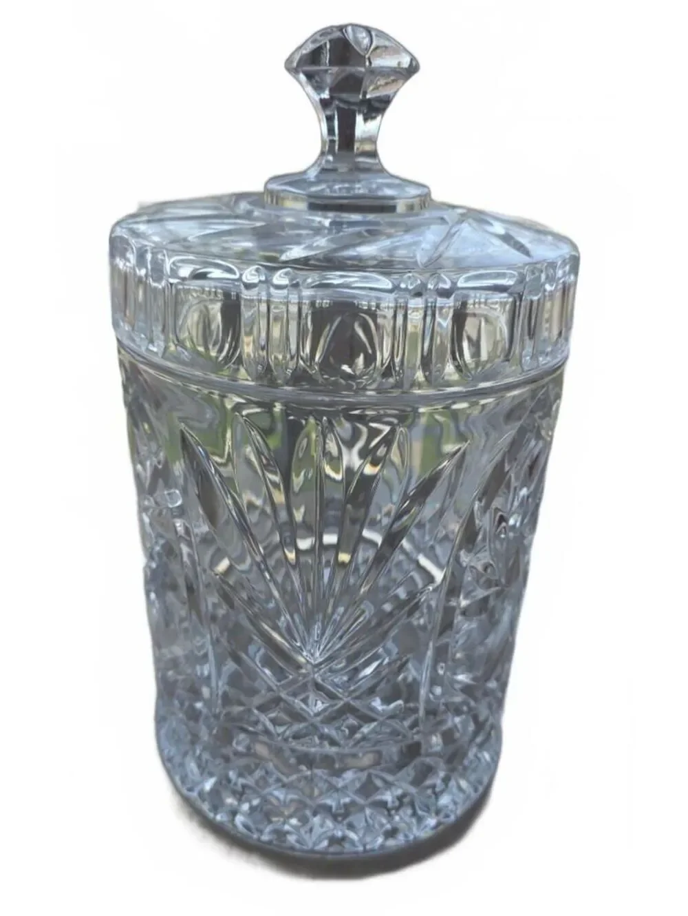 Vintage St George Lead Clear Crystal Barrel Cookie Jar & Lid